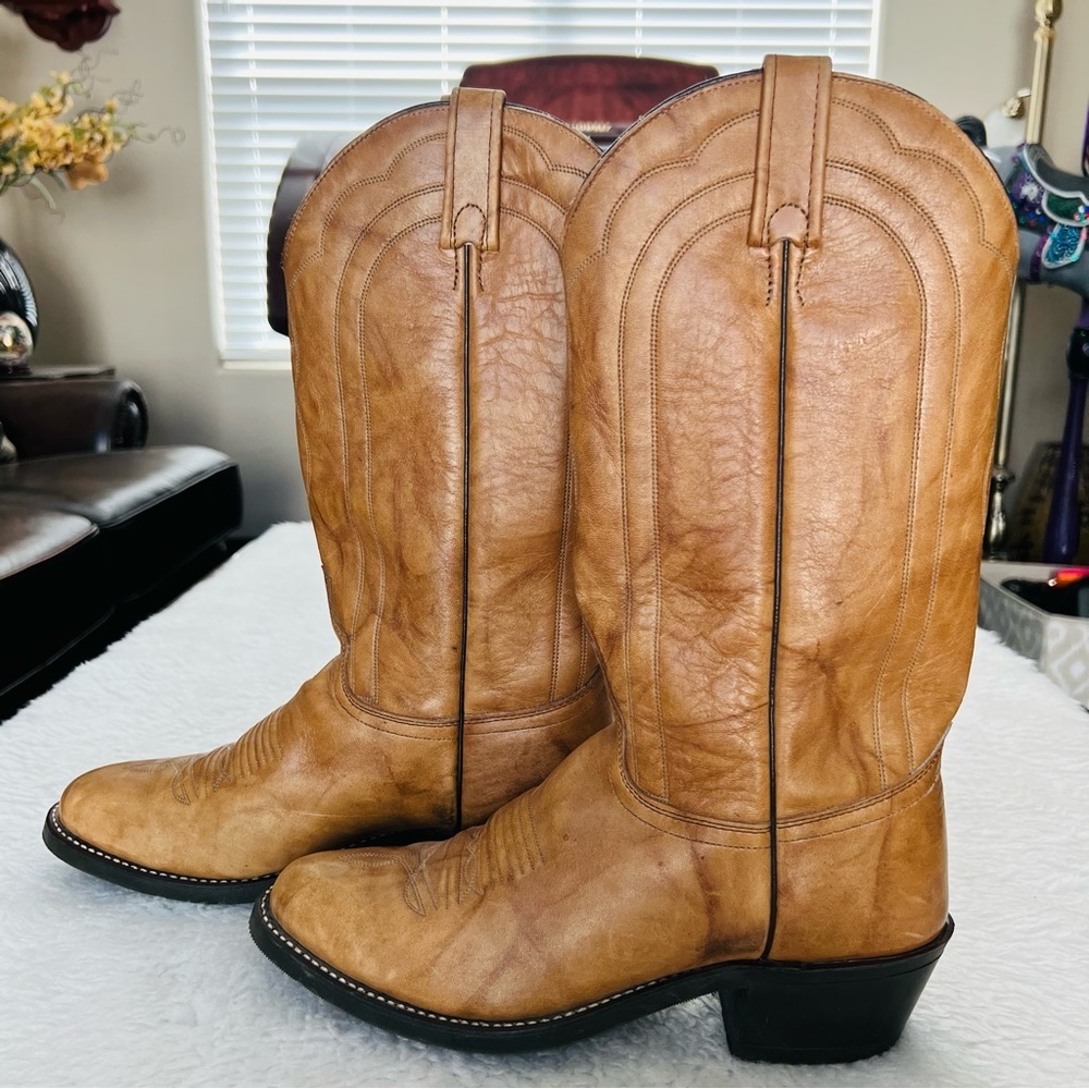 J. Chisholm Marble Leather Western Cowboy Boots Size 8 D